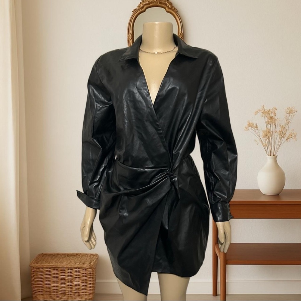Zara Black Faux Leather Mini Dress